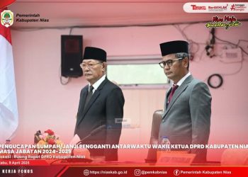 PENGUCAPAN SUMPAH/JANJI PENGGANTI ANTAR WAKTU WAKIL KETUA DPRD KAB NIAS MASA JABATAN 2024-2029