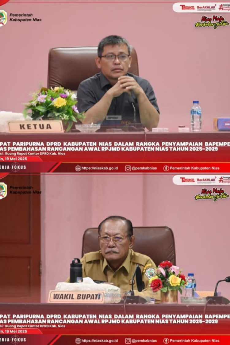 RAPAT PARIPURNA DPRD KABUPATEN NIAS DALAM RANGKA PENYAMPAIAN BAPEMPERDA ATAS PEMBAHASAN RANWAL RPJMD KABUPATEN NIAS TAHUN 2025-2029