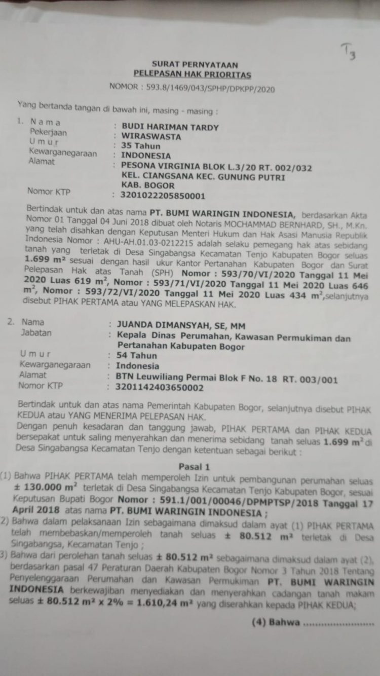 Alhamdulillah Terkuak Sudah Bahwa Warga Tenjo City Belum Memiliki TPU Resmi