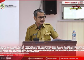 BUPATI NIAS SAMPAIKAN PENDAPAT AKHIR TERHADAP PENGAMBILAN KEPUTUSAN BERSAMA RANPERDA TENTANG PERTANGGUNGJAWABAN APBD KABUPATEN NIAS T.A. 2024