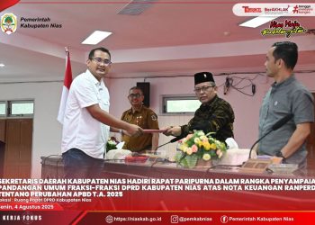 SEKDA NIAS HADIRI RAPAT PARIPURNA DALAM RANGKA PENYAMPAIAN PANDANGAN UMUM FRAKSI-FRAKSI DPRD ATAS NOTA KEUANGAN RANPERDA TENTANG PERUBAHAN APBD T.A. 2025