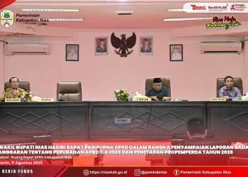 WABUP NIAS HADIRI RAPAT PARIPURNA DPRD DALAM RANGKA PENYAMPAIAN LAPORAN BANGGAR TENTANG PERUBAHAN APBD T.A 2025 DAN PENETAPAN PROPEMPERDA TAHUN 2026