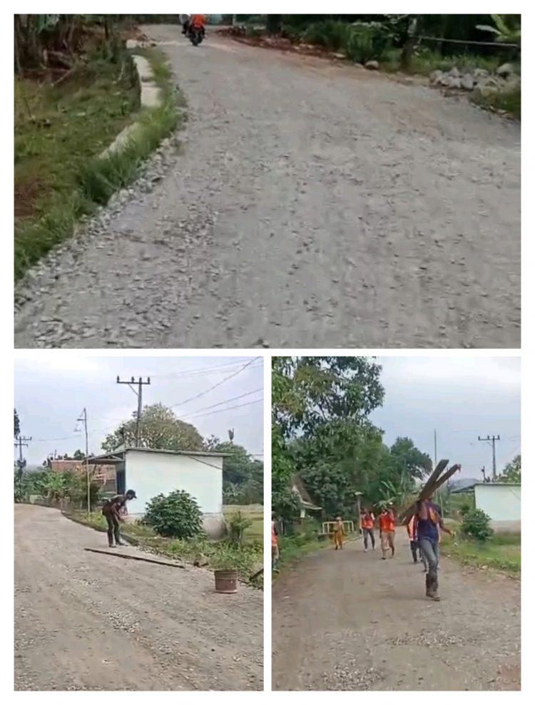 Kepala Bidang DPUTR Dina Cahyadi ST Sidak Proyek Jalan Benteng–Cirangkong yang Gunakan Kayu Bekas untuk Bekisting
