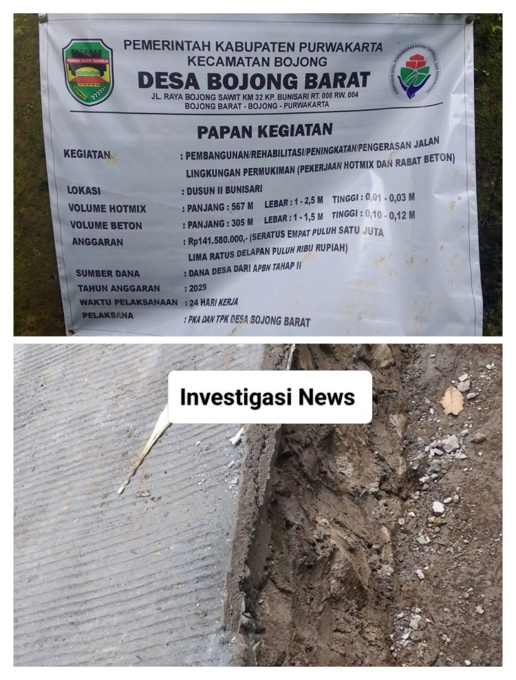 Pekerjaan Jalan di Desa Bojong Barat Diduga Asal-Asalan, Kualitas Hotmix dan Rabat Beton Dipertanyakan