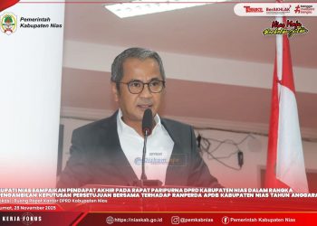 BUPATI NIAS SAMPAIKAN PENDAPAT AKHIR PADA RAPAT PARIPURNA DPRD DALAM RANGKA PENGAMBILAN KEPUTUSAN PERSETUJUAN BERSAMA TERHADAP RANPERDA APBD KAB NIAS TA 2026