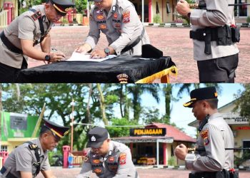 Kapolres Nias Pimpin Upacara Serah Terima Jabatan Kabag Log dan Dua Kapolsek