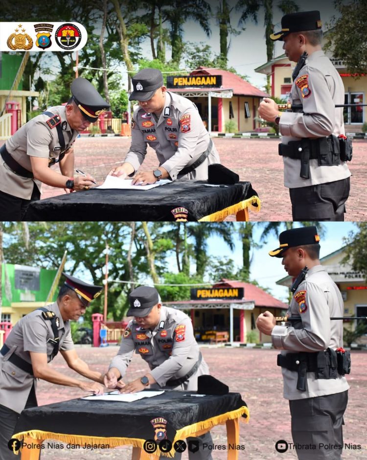 Kapolres Nias Pimpin Upacara Serah Terima Jabatan Kabag Log dan Dua Kapolsek