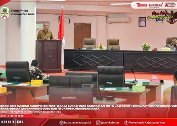 SEKDA KAB. NIAS WAKILI BUPATI SAMPAIKAN NOTA JAWABAN TERHADAP PEMANDANGAN UMUM FRAKSI DPRD ATAS RANPERDA GURU BANTU DAN PERLINDUNGAN ANAK