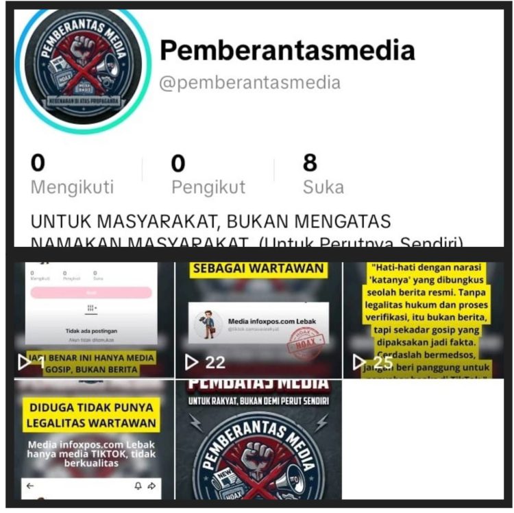 Diduga Cemarkan Nama Baik Media dan Wartawan, Akun TikTok “Pemberantasmedia” Dilaporkan ke APH