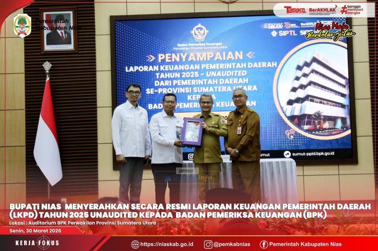 BUPATI NIAS SERAHKAN LKPD 2025 UNAUDITED KEPADA BPK SUMUT