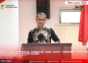 BUPATI NIAS SAMPAIKAN SAMBUTAN PADA RAPAT PARIPURNA PENETAPAN KEPUTUSAN DPRD ATAS LKPJ TA 2025