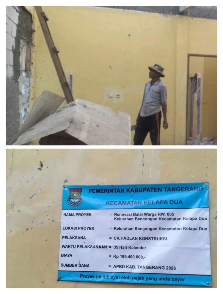 Proyek Balai Warga di Kelurahan Bencongan, Kelapa Dua Diduga Tidak Sesuai RAB dan Berpotensi Mark Up Anggaran