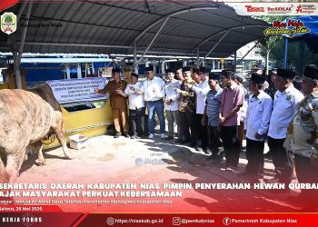 SEKDA NIAS PIMPIN PENYERAHAN HEWAN QURBAN, AJAK MASYARAKAT PERKUAT KEBERSAMAAN