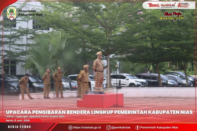 PEMKAB NIAS LAKSANAKAN UPACARA PENGIBARAN BENDERA, AGUSMAN GULO SEBAGAI PEMBINA UPACARA