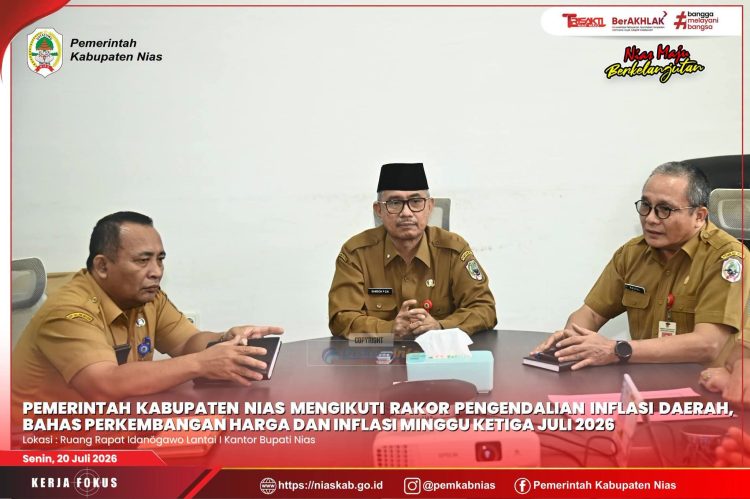 PEMKAB NIAS IKUTI RAKOR PENGENDALIAN INFLASI DAERAH, BAHAS PERKEMBANGAN HARGA MINGGU KETIGA JULI 2026