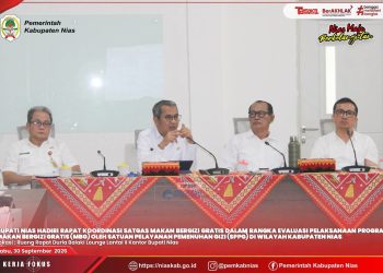 BUPATI NIAS HADIRI RAKOR SATGAS MBG DALAM RANGKA EVALUASI PELAKSANAAN PROGRAM MBG OLEH SPPG DI KAB NIAS