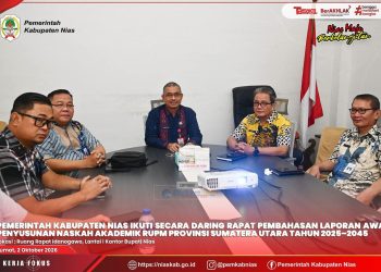 Pemkab Nias Ikuti Rapat Pembahasan Laporan Awal Penyusunan Naskah Akademik RUPM ProvSU Tahun 2025 – 2045 Secara Daring