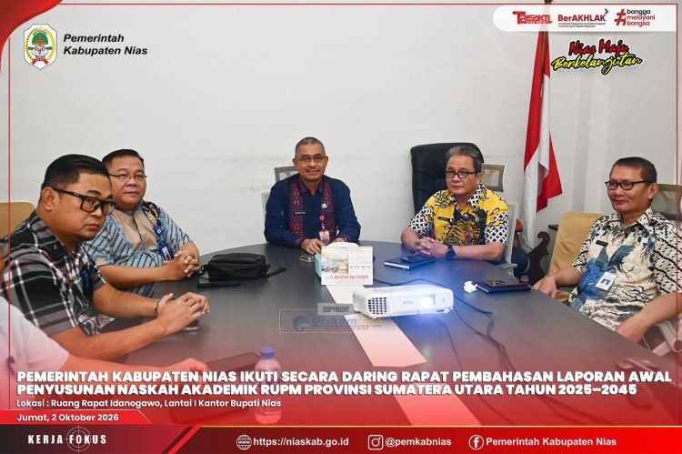 Pemkab Nias Ikuti Rapat Pembahasan Laporan Awal Penyusunan Naskah Akademik RUPM ProvSU Tahun 2025 – 2045 Secara Daring