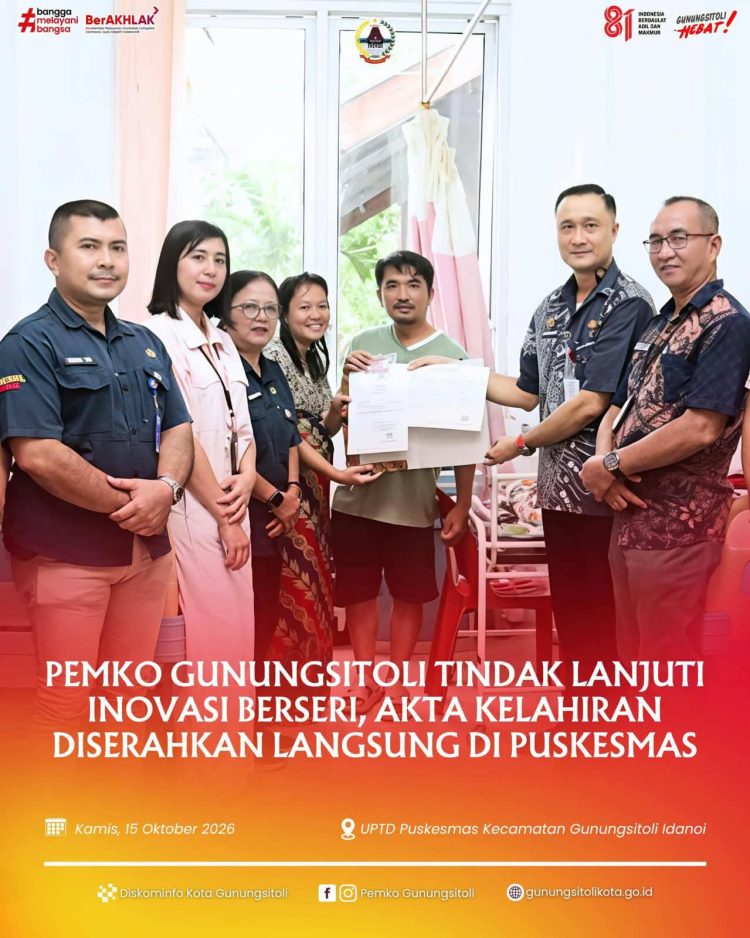 Pemko Gunungsitoli Tindak Lanjuti Inovasi BERSERI, Akta Kelahiran Diserahkan Langsung di Puskesmas