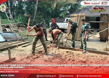 Satgas TMMD ke-130 Kodim 0213/Nias Lanjutkan Perehapan RTLH Milik Tahonogo Lombu di Desa Lewuoguru I