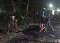 Berniat Pangkas Anggaran APBD, Pemeliharaan Hotmix di Serdang Kulon Digelar Menjelang Subuh, Pengawas dan Pelaksana Tidak Ada